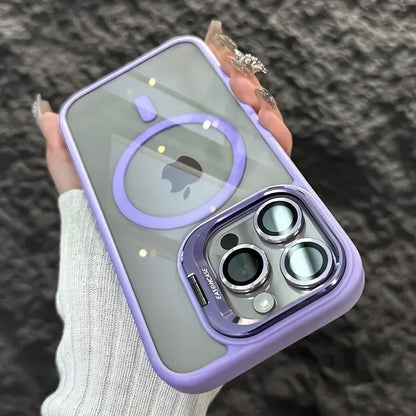 Metal Ring Transparent Shockproof iPhone Case with Camera Lens Protector