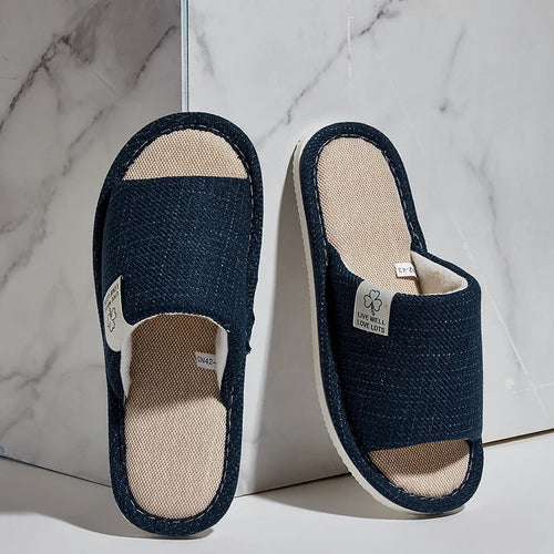 Linen Home Slippers – Open-Toe Breathable Indoor Shoes for Men & Women