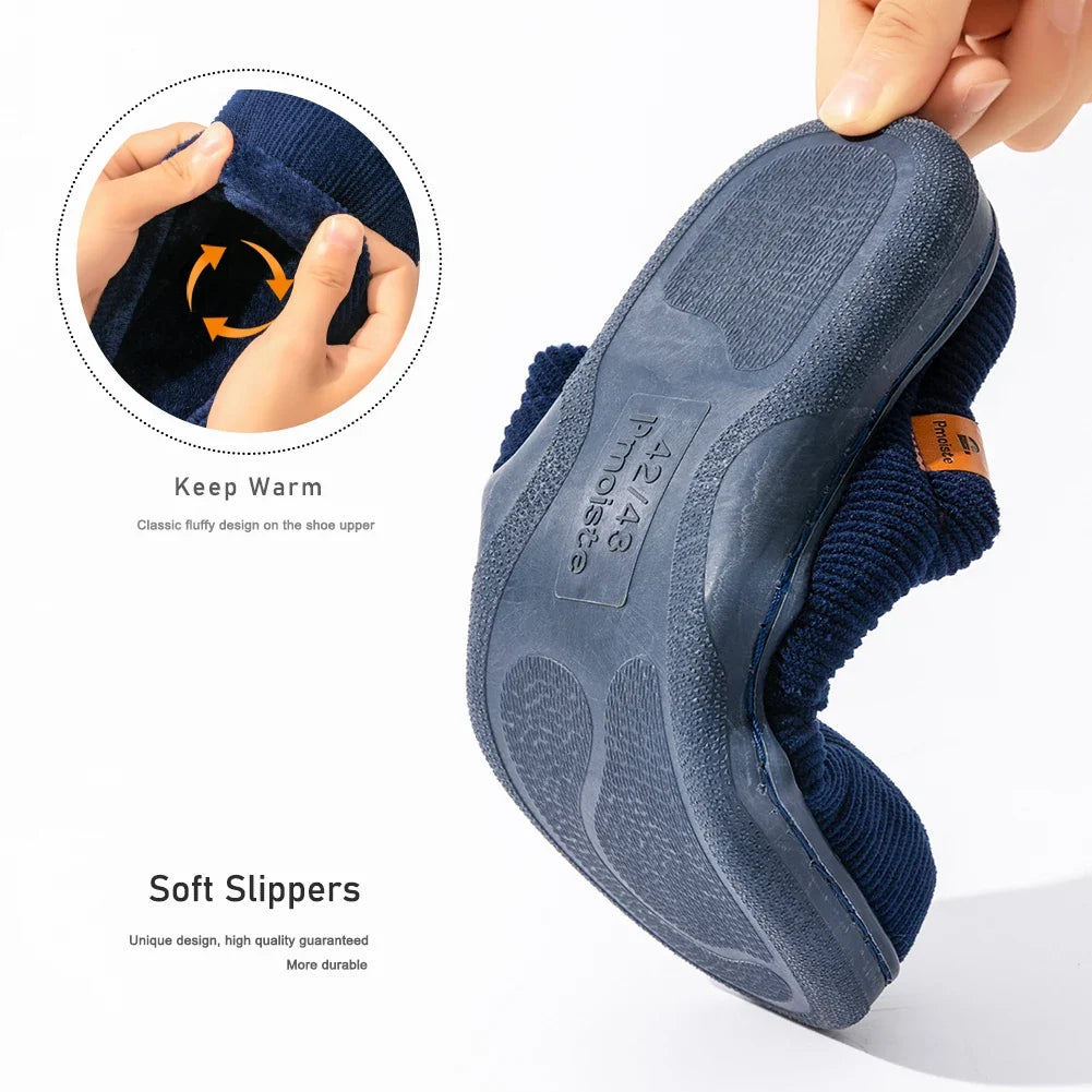 Memory Foam Winter Slippers – Anti-Slip Corduroy House Shoes for Men