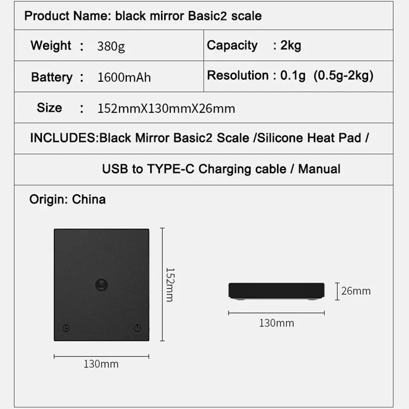 Timemore Black Mirror Basic 2 Coffee Scale with Flow Rate & Timer
