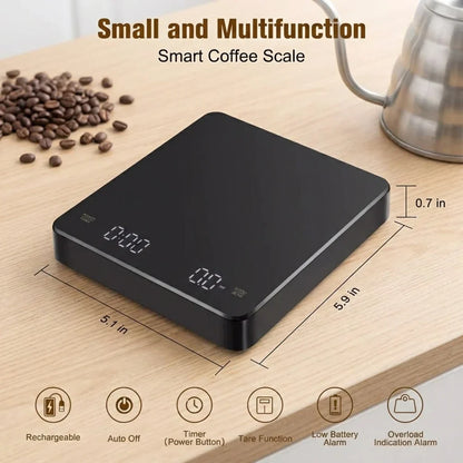 Digital Coffee Scale with Timer – USB Rechargeable, 0.1g Accuracy