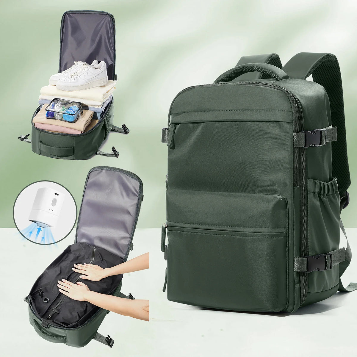 Vacuum Compression Travel Backpack – Large Capacity Expandable Laptop Bag for Men & Women