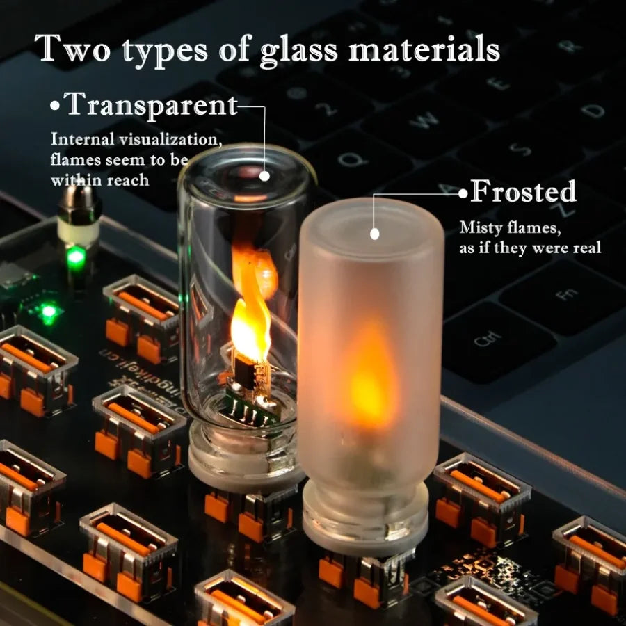 USB Flame Flickering LED Candle Night Light – Glass