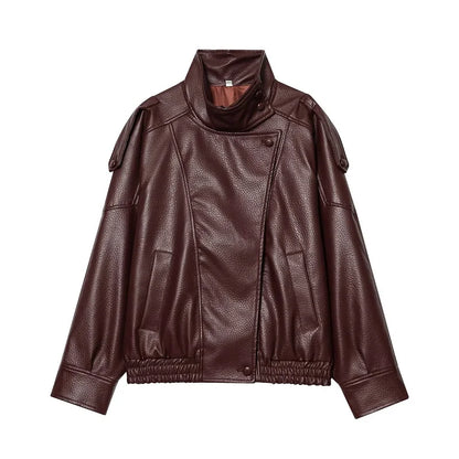 Women's Faux Leather Oversized Bomber Jacket – Winter Outerwear