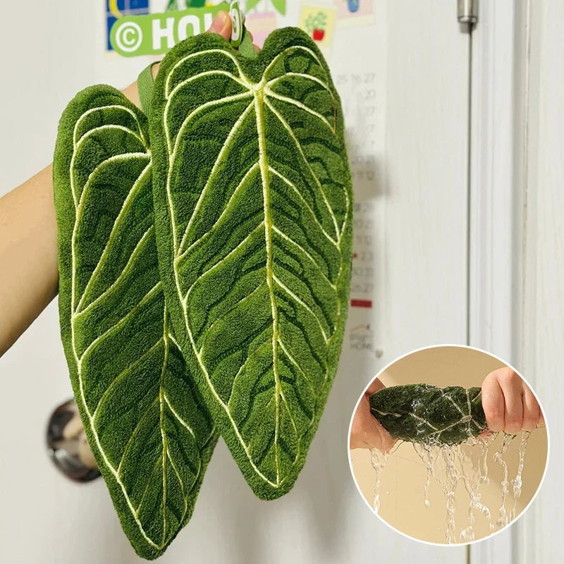Plant Leaf Hand Towel – Absorbent Hanging Kitchen & Bathroom Towel