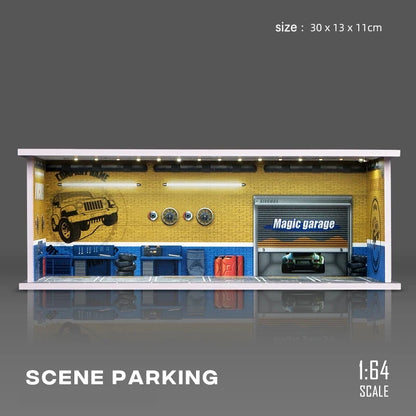 Garage Scene Diorama Model Kit – Collectible Decoration (No Dolls or Cars Included)
