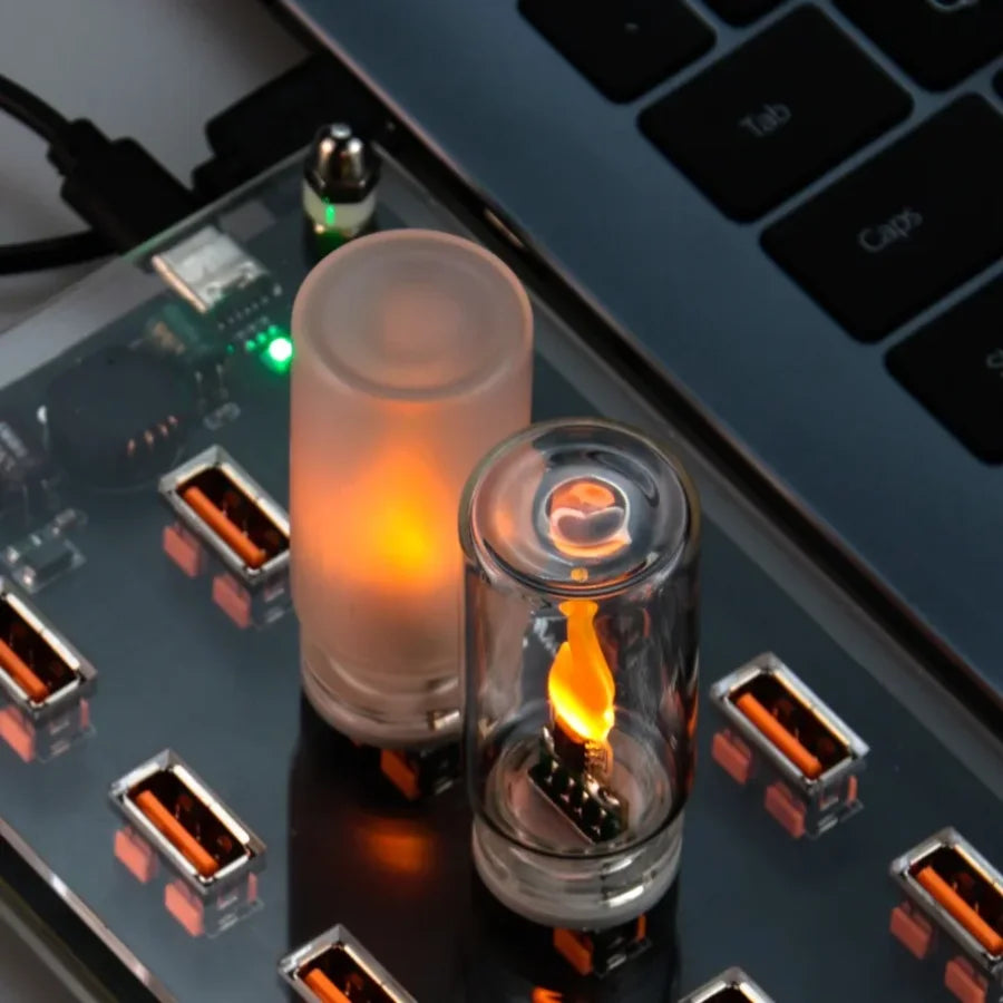 USB Flame Flickering LED Candle Night Light – Glass
