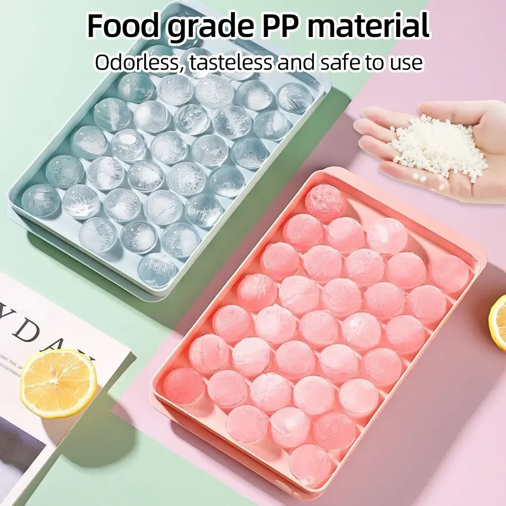 Round Ice Ball Tray 33-Cavity Mold with Lid for Cocktails