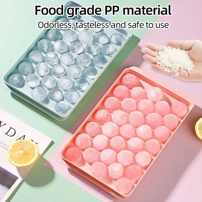 Round Ice Ball Tray 33-Cavity Mold with Lid for Cocktails