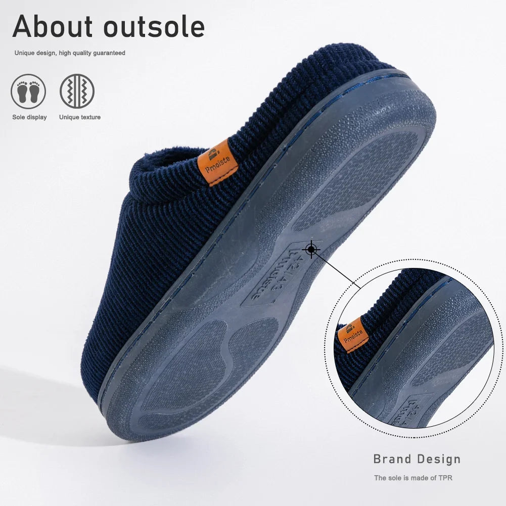 Memory Foam Winter Slippers – Anti-Slip Corduroy House Shoes for Men