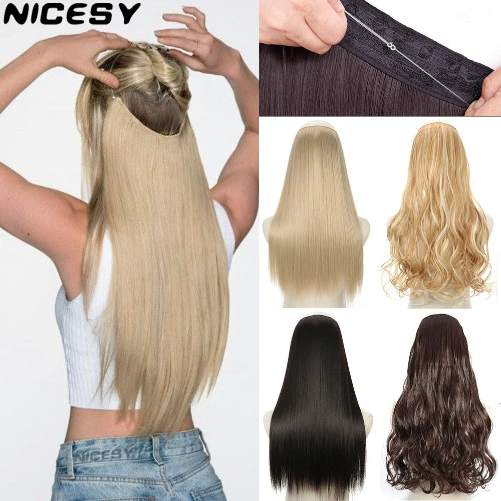 Clip-Free Straight Hair Extension Long Synthetic Hairpiece