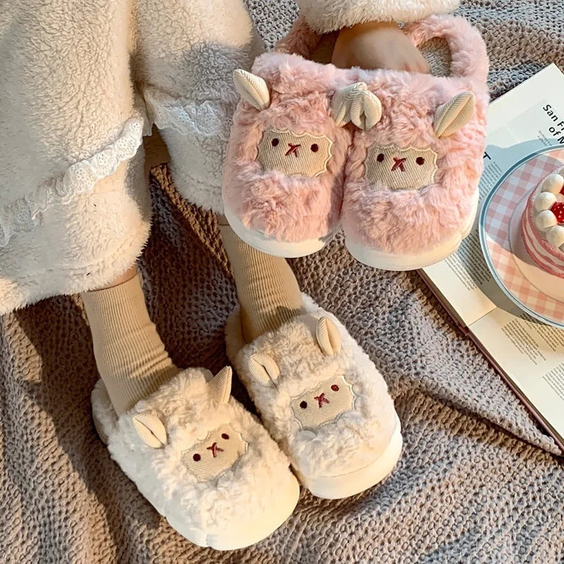 Fluffy Cartoon Plush Slippers – Warm Indoor House Shoes for Women & Men