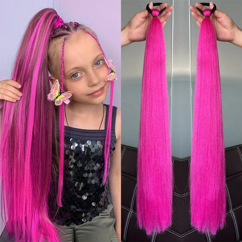 Long Straight Ponytail Extension 2pcs – Synthetic Hair with Rubber Band