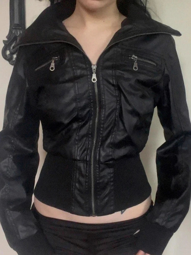 Women's Vintage PU Leather Jacket – Alt Grunge Zipper Coat