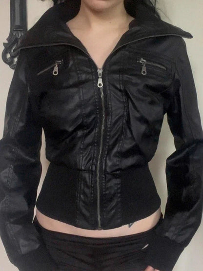 Women's Vintage PU Leather Jacket – Alt Grunge Zipper Coat