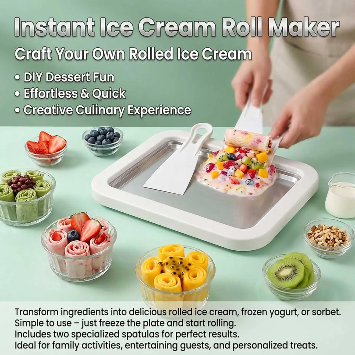 Rolled Ice Cream Maker – Portable DIY Cold Plate with Spatulas
