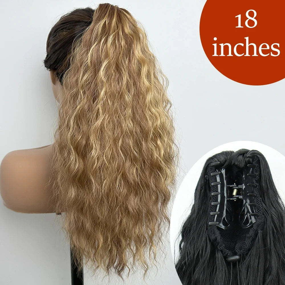 Claw Clip Ponytail Extension 24 Inch Wavy Synthetic Hair Heat Resistant