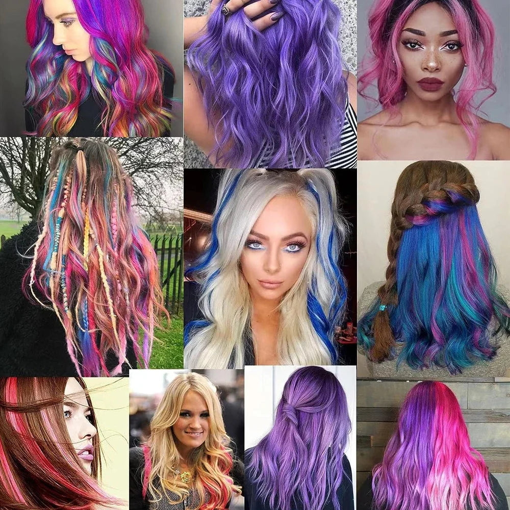 Clip-In Hair Extensions 6pcs – Colorful Highlight Streaks with Tinsel, 22 Inches