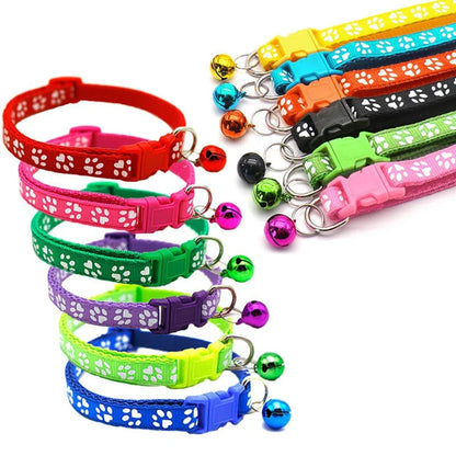 Cat & Dog Bell Collar with Paw Print – Adjustable