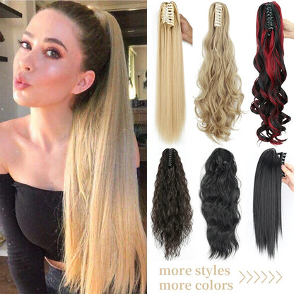 Claw Clip Ponytail Extension 24 Inch Wavy Synthetic Hair Heat Resistant