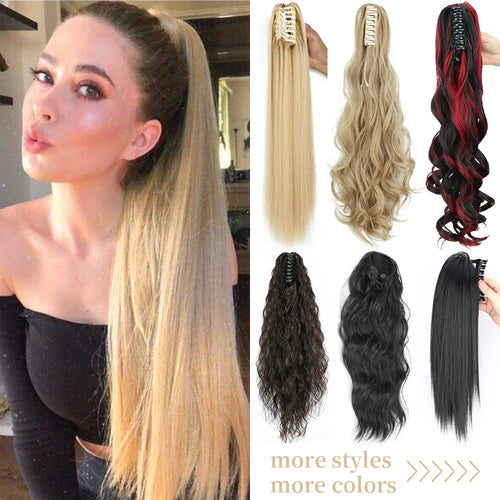 Claw Clip Ponytail Extension 24 Inch Wavy Synthetic Hair Heat Resistant