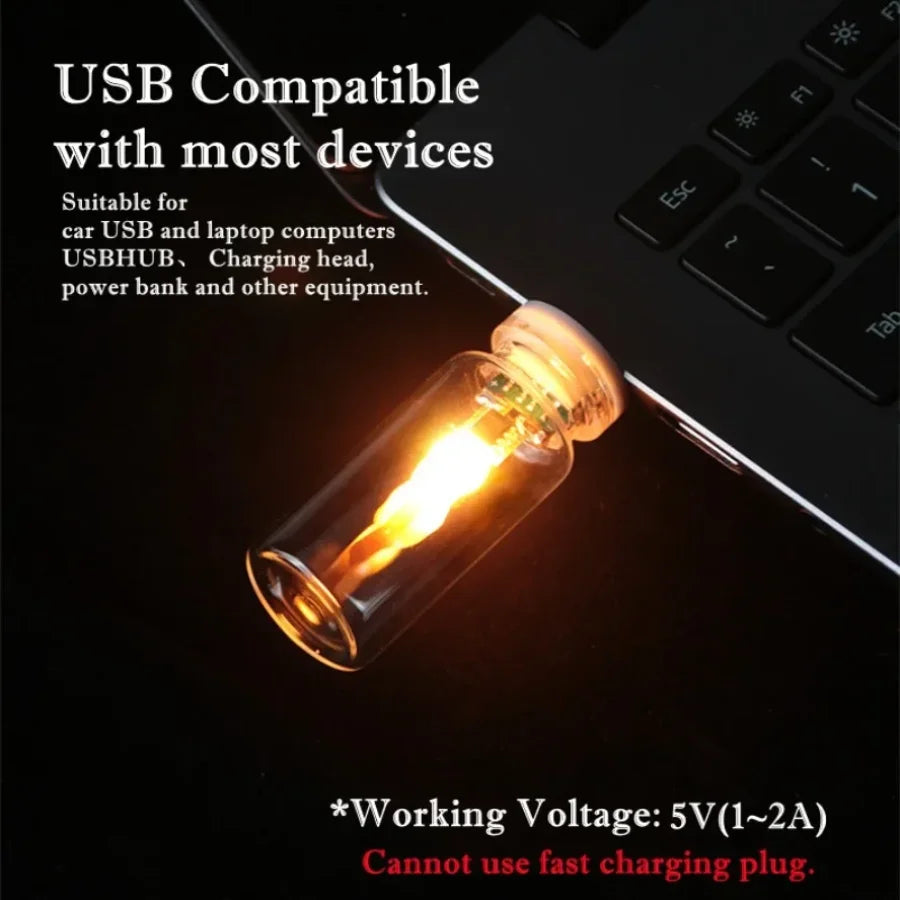 USB Flame Flickering LED Candle Night Light – Glass