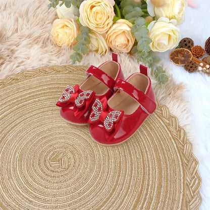Baby Girl Mary Jane Shoes – Rhinestone Bowknot, 0–18 Months