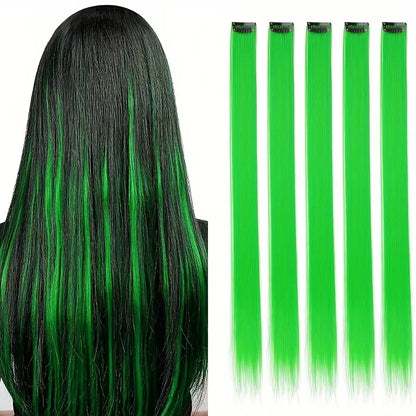 Clip-In Hair Extensions – 5pcs Colorful Straight Synthetic