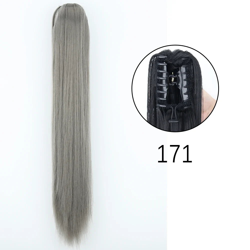 Claw Clip Ponytail Extension 24 Inch Wavy Synthetic Hair Heat Resistant