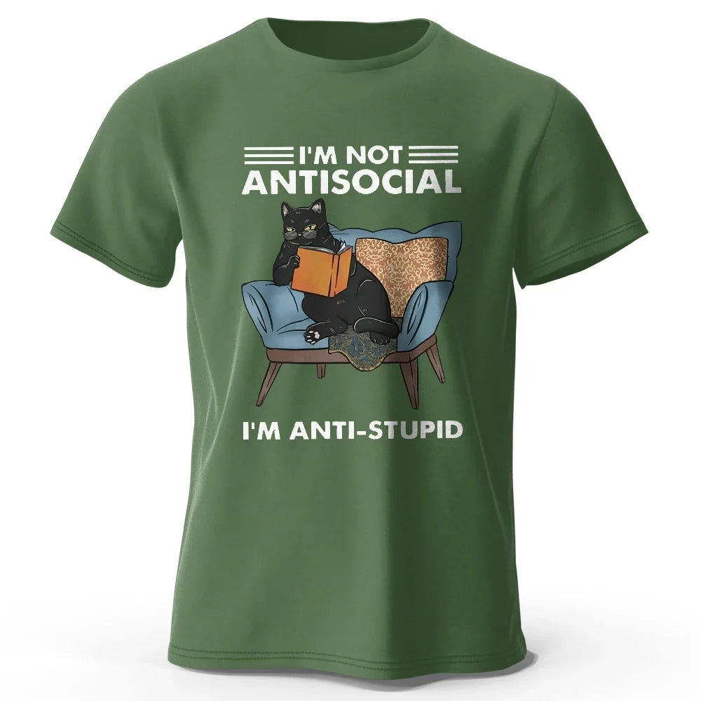 I Am Not Anti Social Funny Cat Graphic T Shirt Oversized Cotton Tee
