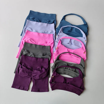 Women's Halter Neck Sports Bra & Scrunch Butt Shorts Set – 2-Piece Activewear