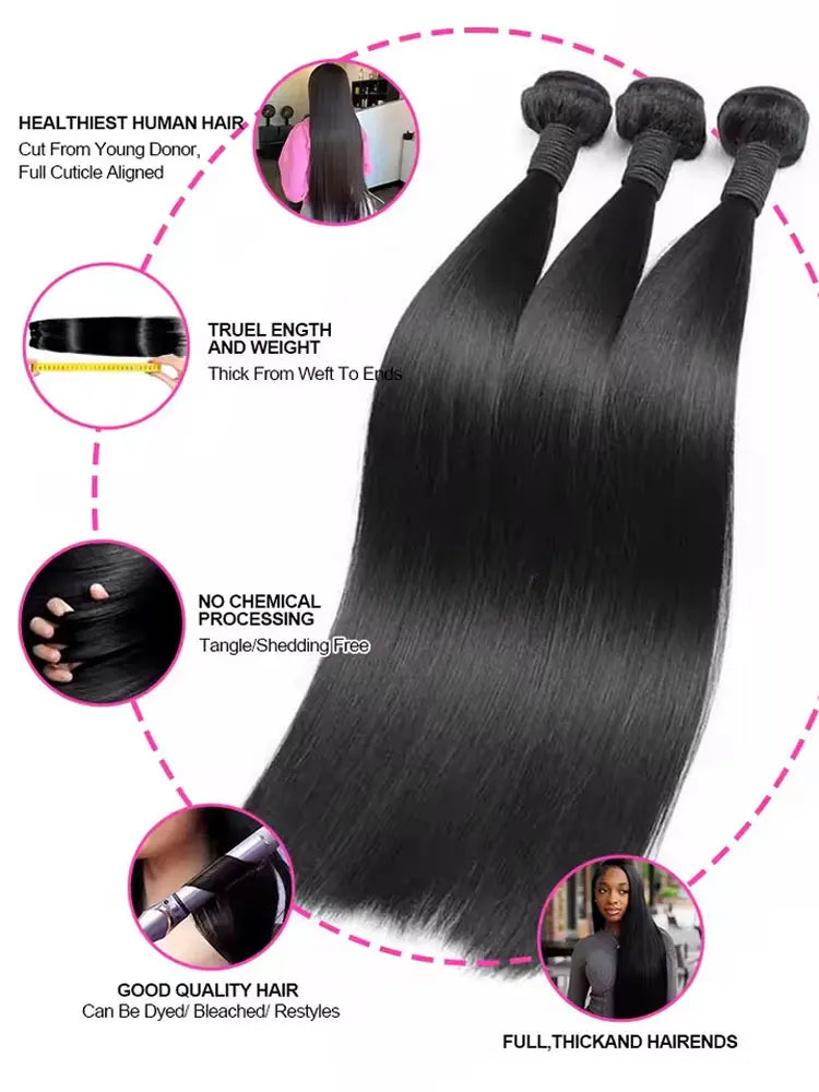 Brazilian Straight Human Hair Bundles Remy Virgin Unprocessed