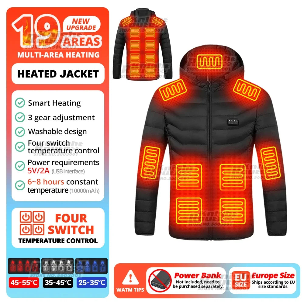 USB Electric Heated Jacket – 21 Heating Zones, 3-Gear Temperature Control