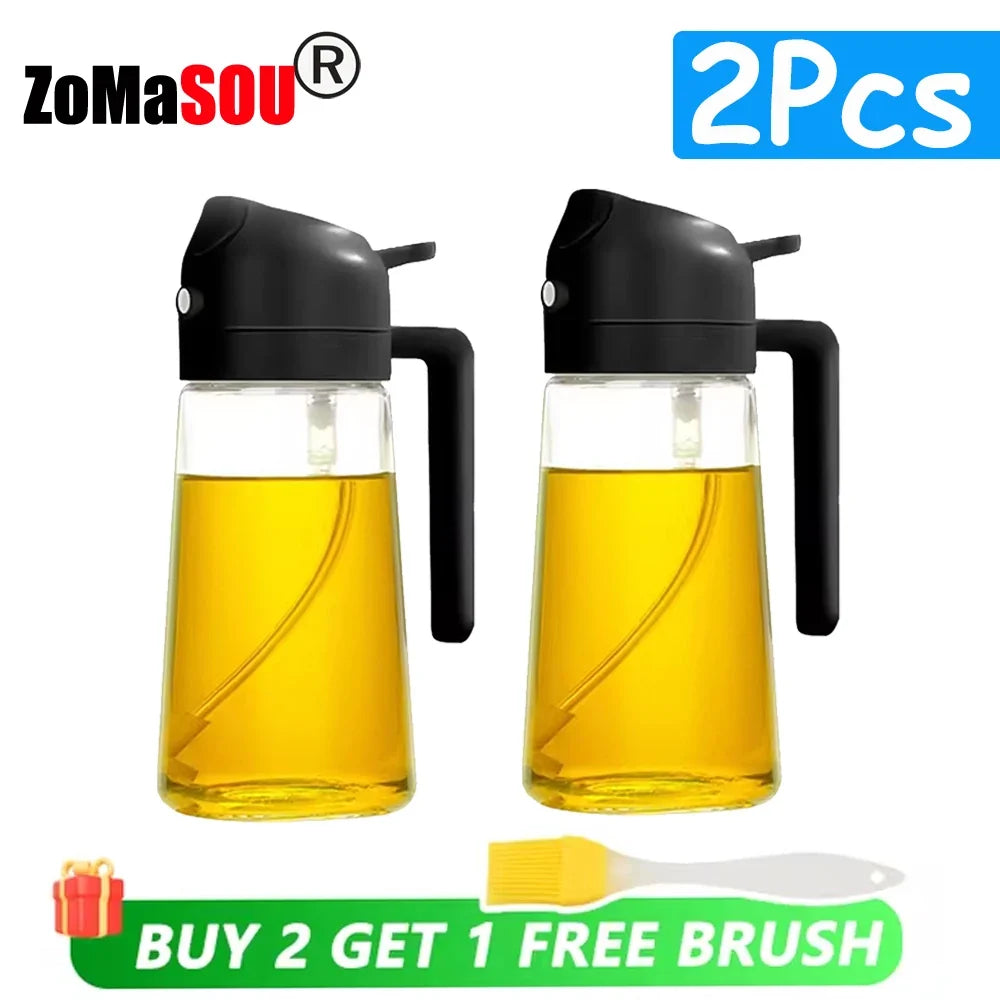 2-in-1 Oil Sprayer & Pourer Bottle – Glass Dispenser for Kitchen & BBQ
