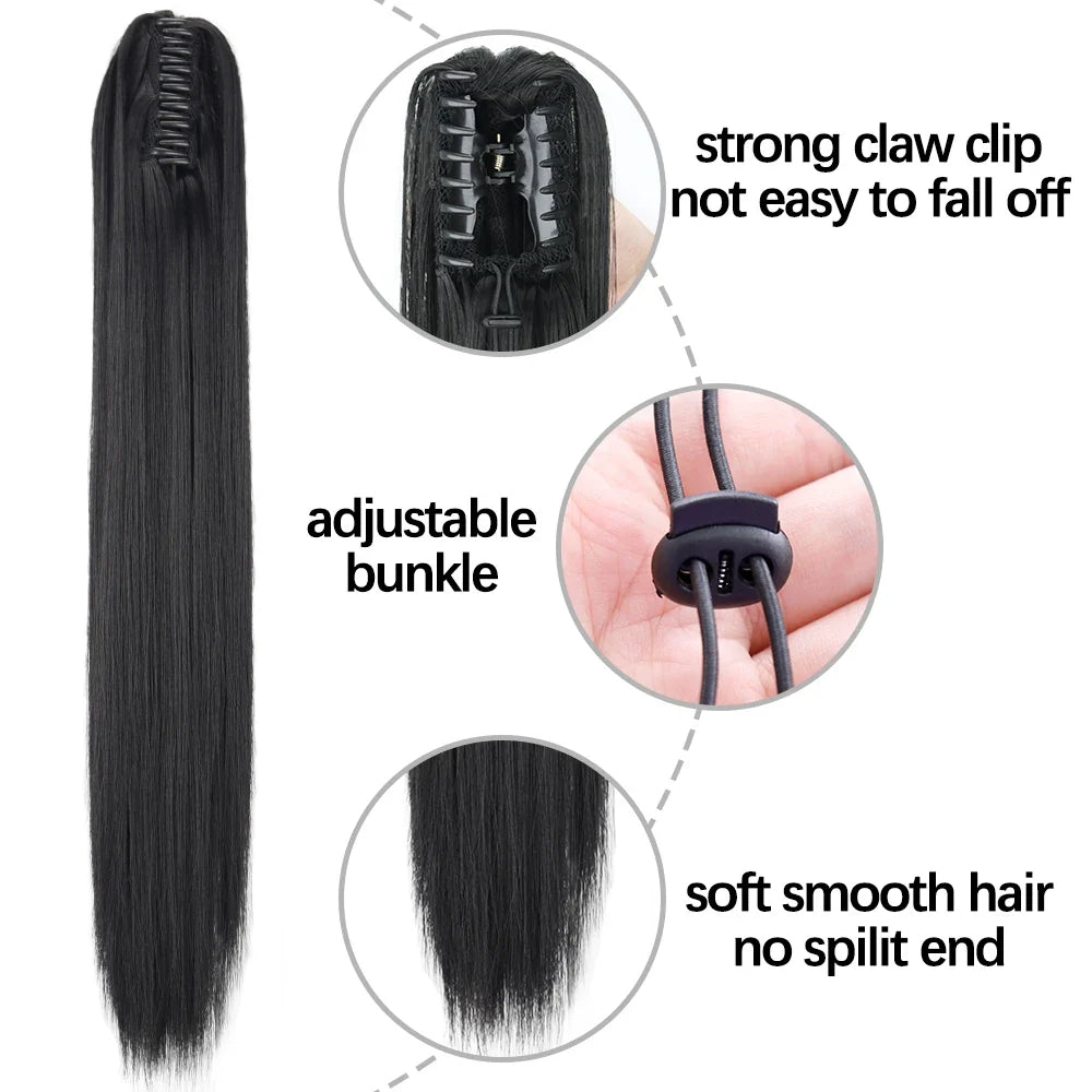 Claw Clip Ponytail Extension 24 Inch Wavy Synthetic Hair Heat Resistant