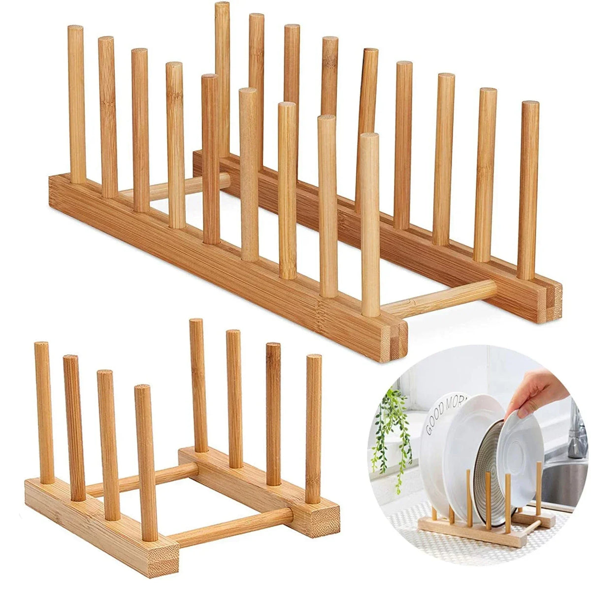 Wooden Plate Rack Dish Drainer Stand – Kitchen Organizer