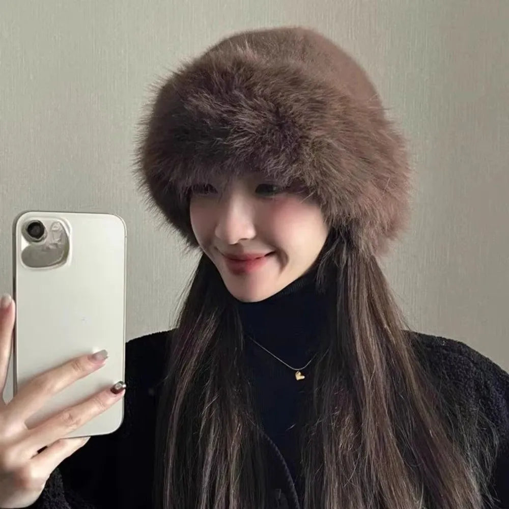 Fluffy Faux Fur Beret – Women's Winter Plush Bucket Hat