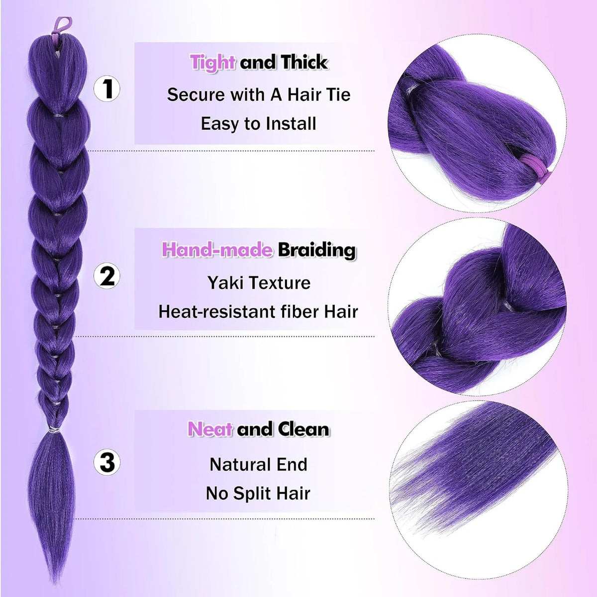 Purple Braided Clip Ponytail Hair Extension – 26 Inch Long Braid Hairpiece
