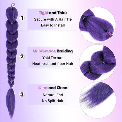 Purple Braided Clip Ponytail Hair Extension – 26 Inch Long Braid Hairpiece
