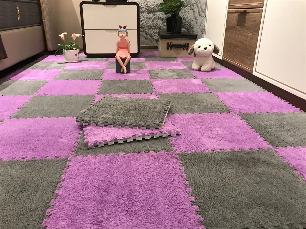 Soft Plush Interlocking Play Mat Tiles for Kids – 30x30cm Puzzle Carpet
