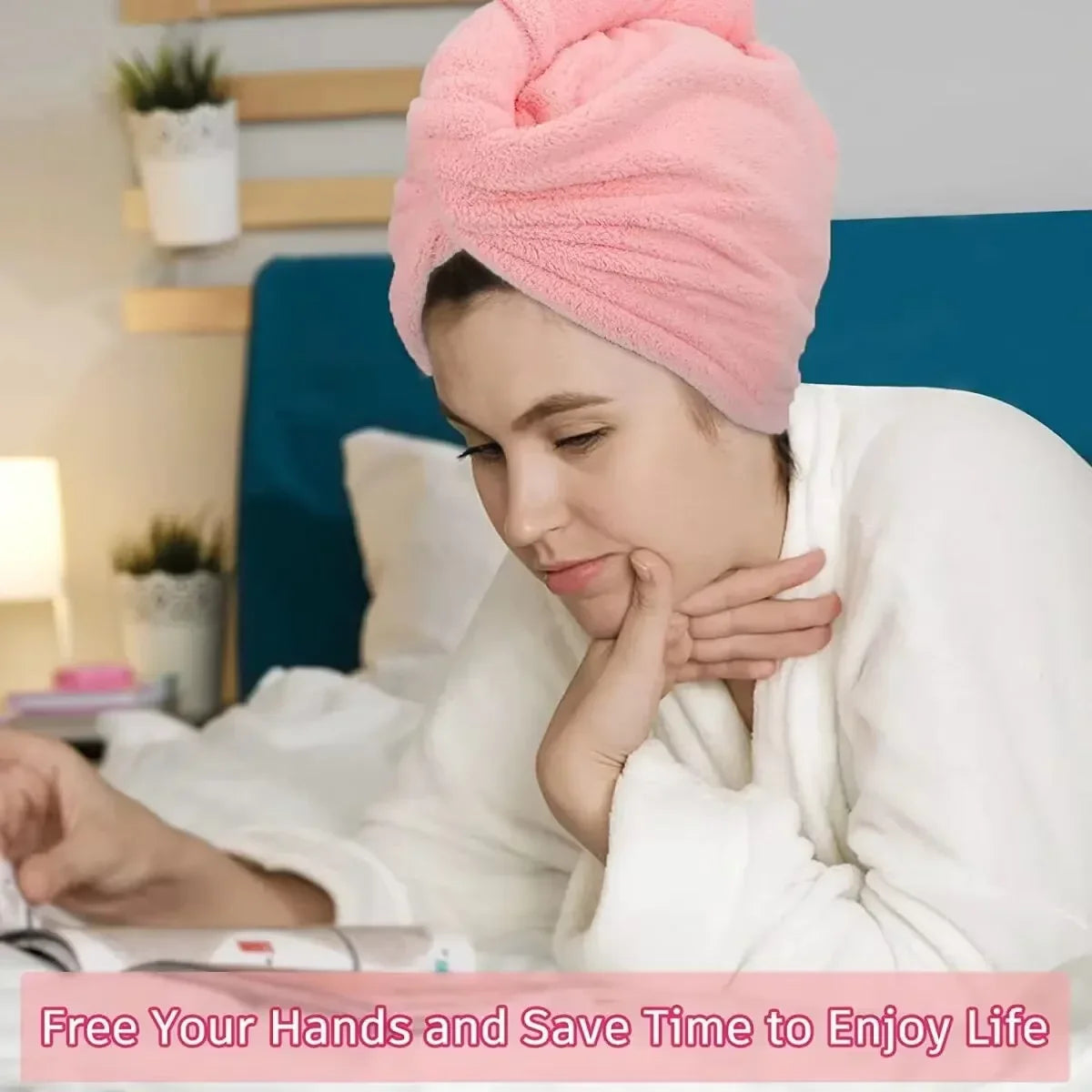 Hair Towel Wrap – Quick-Dry Coral Fleece with Button Closure