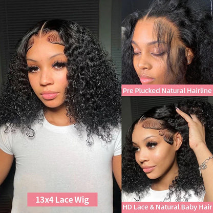 Water Wave Short Bob Wig – 4x4 & 13x4 Lace Human Hair, 200% & 250% Density