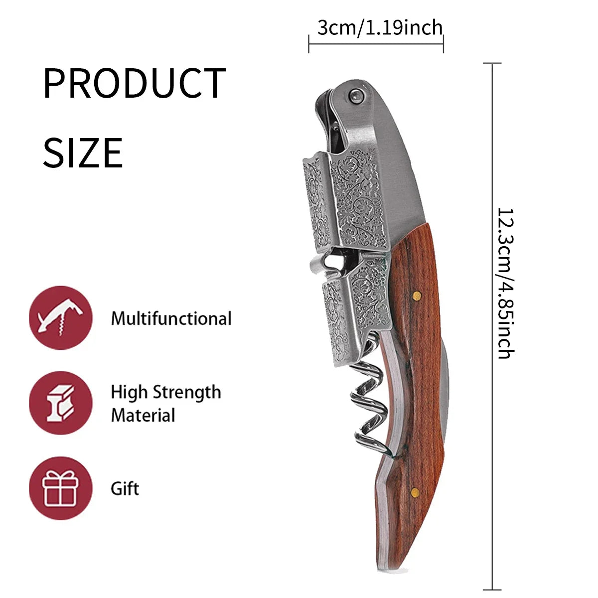 Double Hinged Wine Opener Corkscrew – Bartender Waiter Key