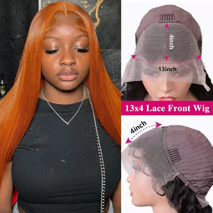 Ginger Orange Straight Lace Front Wig Human Hair – #350 HD Lace, 13x4 & 13x6