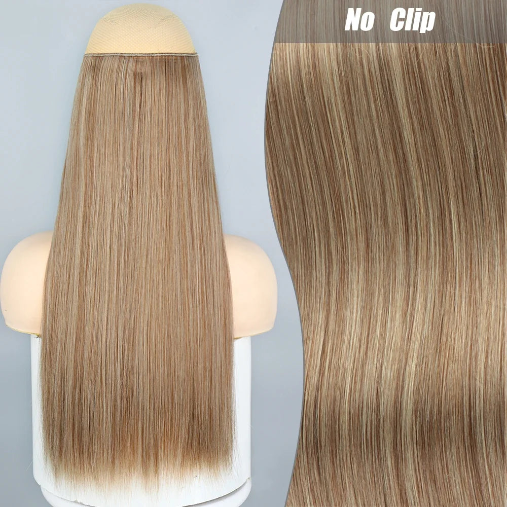 Clip-Free Straight Hair Extension Long Synthetic Hairpiece