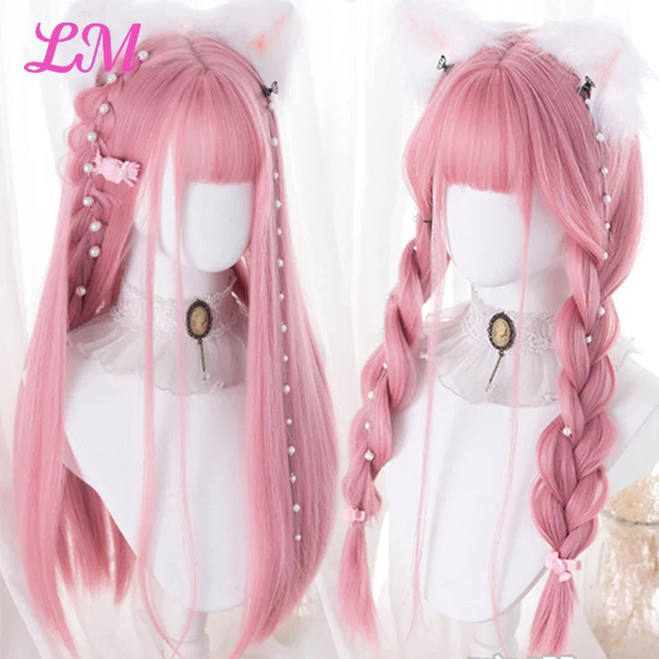Cosplay Wig with Bangs – Long Straight Synthetic Hair 24 Inch