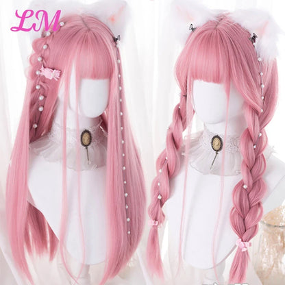 Cosplay Wig with Bangs – Long Straight Synthetic Hair 24 Inch