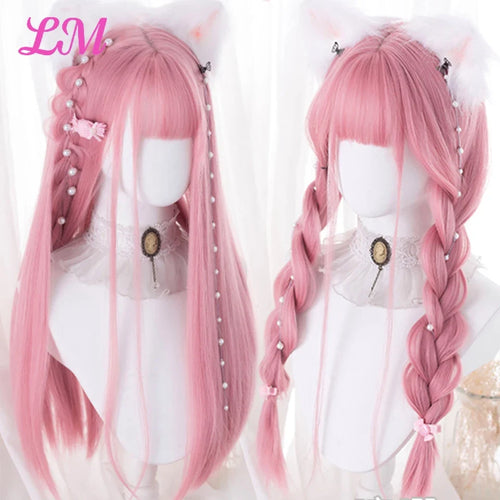 Cosplay Wig with Bangs – Long Straight Synthetic Hair 24 Inch
