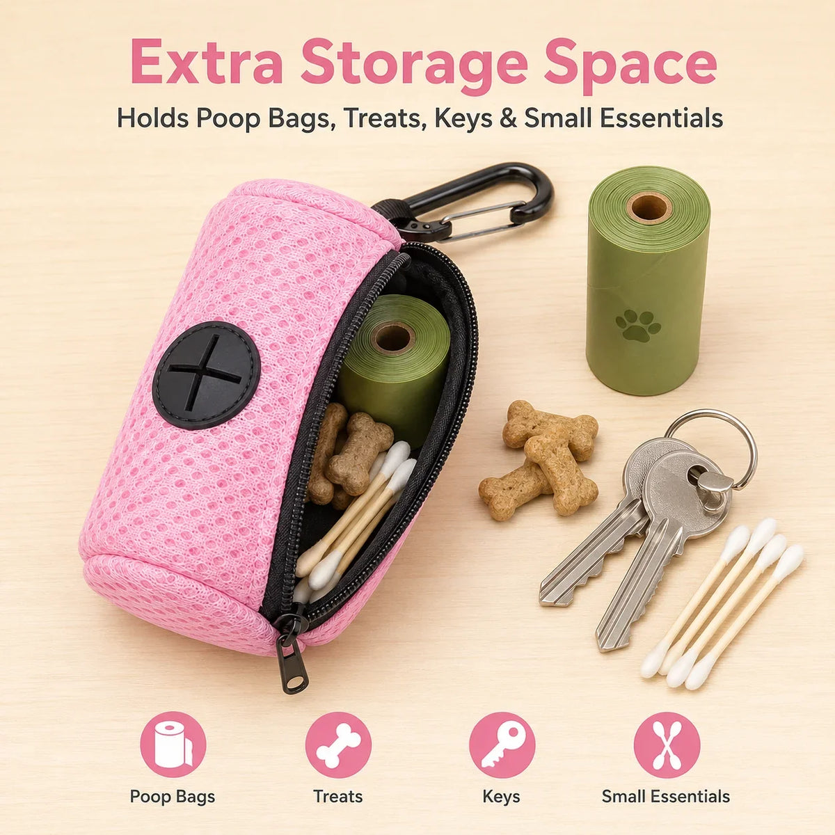 Dog Poop Bag Dispenser with Carabiner Clip for Walking