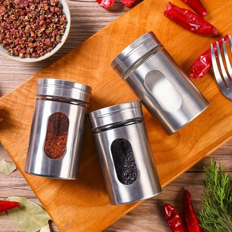 Stainless Steel Seasoning Shaker & Toothpick Holder – 2-in-1 Kitchen Jar